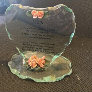 J&D Designs Large Heart Shaped Glass Plaque Sculpture Mom More Than Just A Name